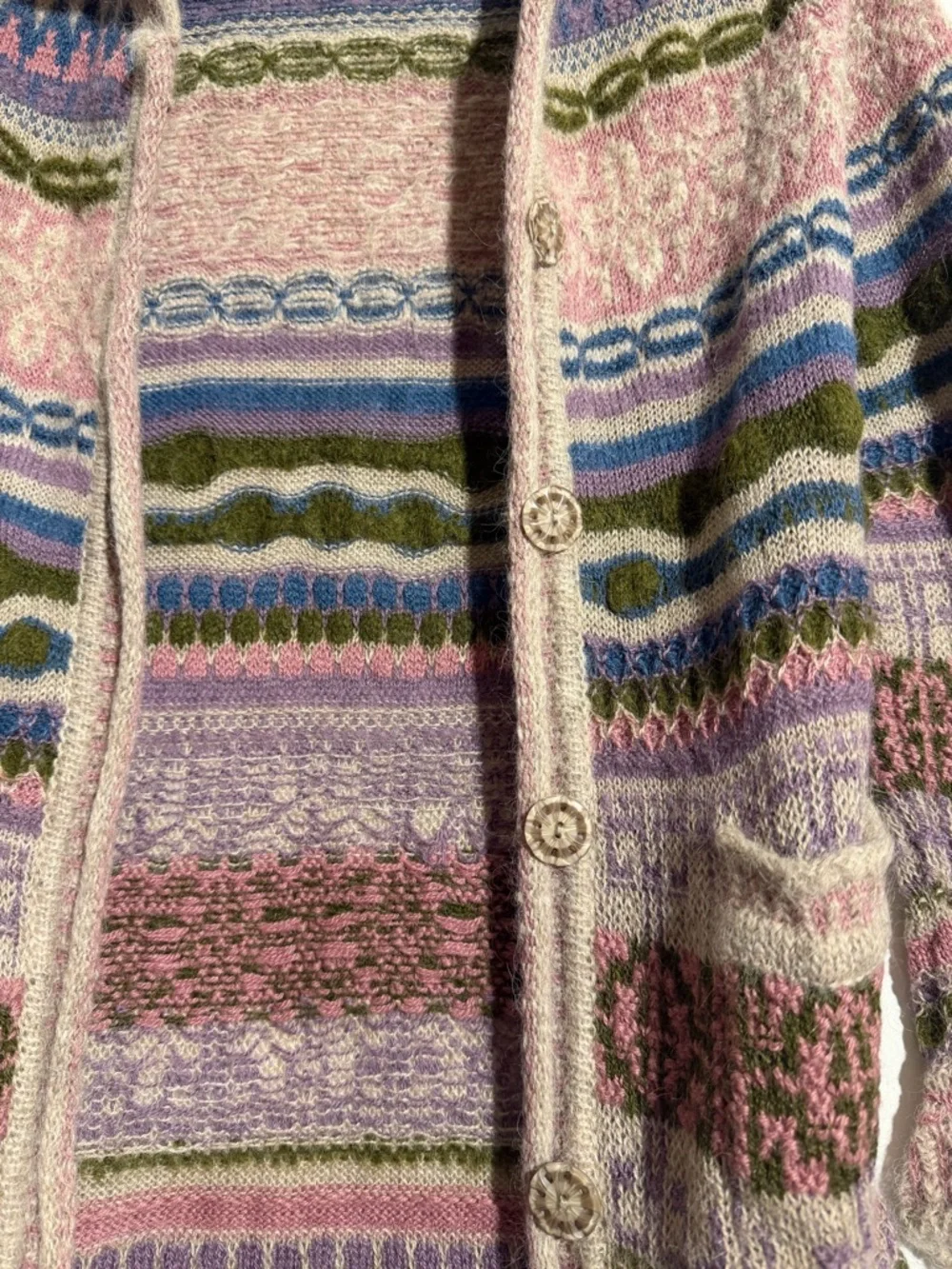 Women's Patterned Long Cardigan Sweater‎ -Multi Color Alpaca Blend @SOL Small